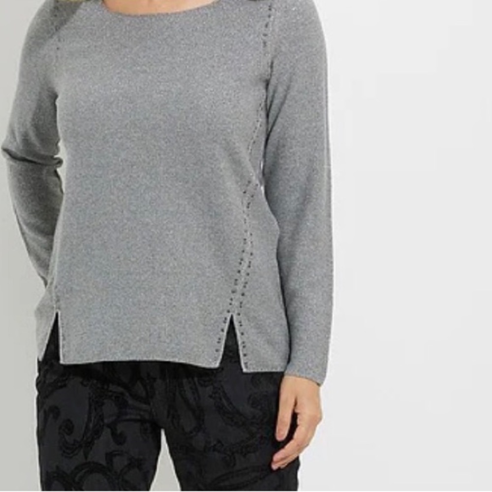 NWT wear it now! sparkle in this Jos. Ribkoff sweater. Gray/sheen. Size L.